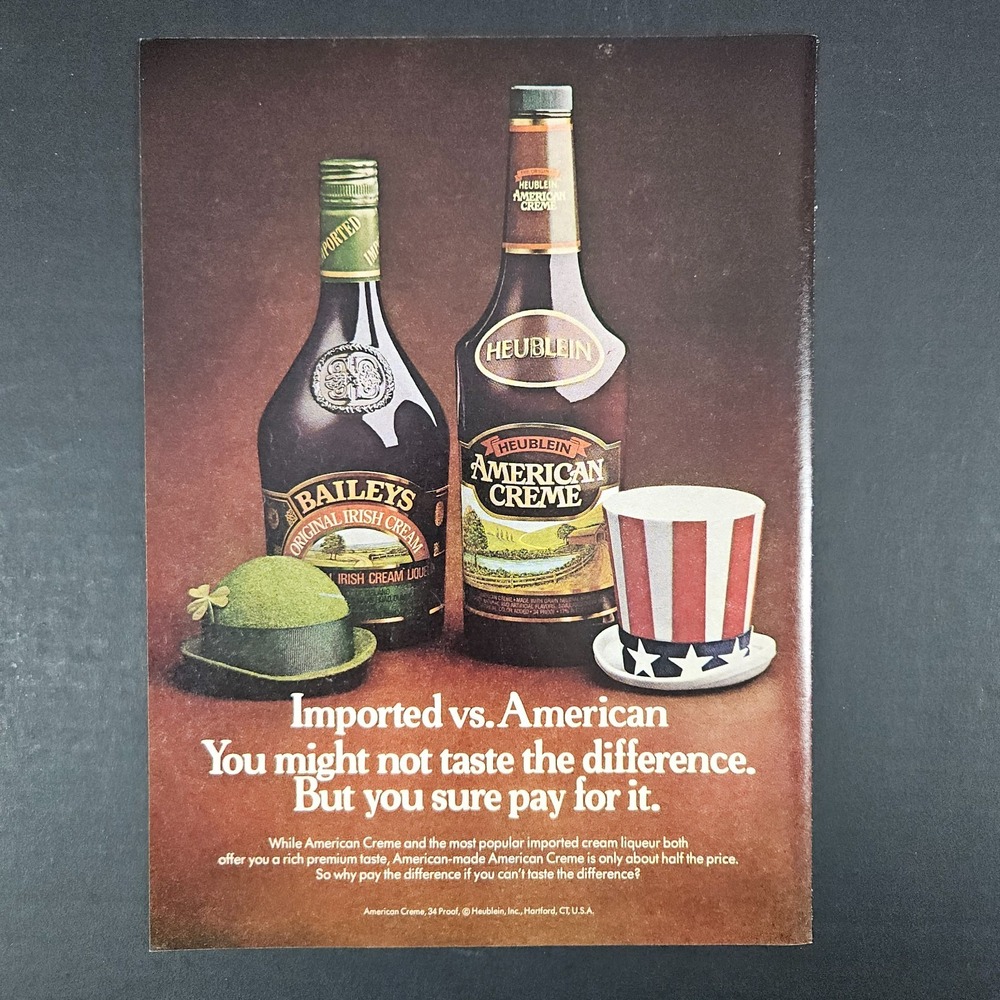 1982 Bailey's Irish Cream American Creme Liqueur Vintage Print Ad‎ Hartford CT